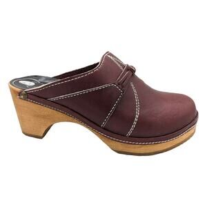 Vintage Trolls Swedish Clogs Oxblood Color Slip On Wood Leather Size 38